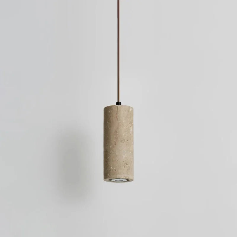 Lampe suspendue moderne minimaliste pierre beige clair texture granulée câble noir pendentif chambre salon
