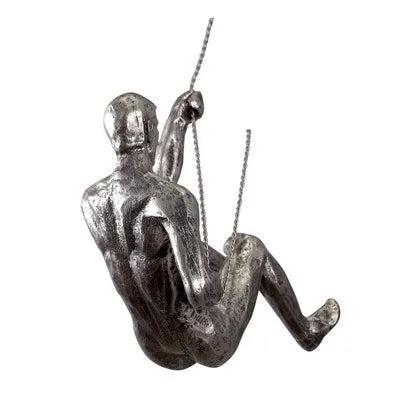 statuette escalade homme résine argentée nu réaliste moderne opaque