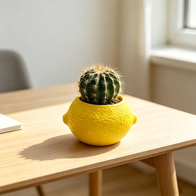 cache pot moderne plastique jaune texture citron plantes succulentes intérieur extérieur 6.8cm 5.3cm 8cm