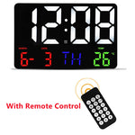 horloge murale numérique moderne LED noir blanc température date alarme télécommande