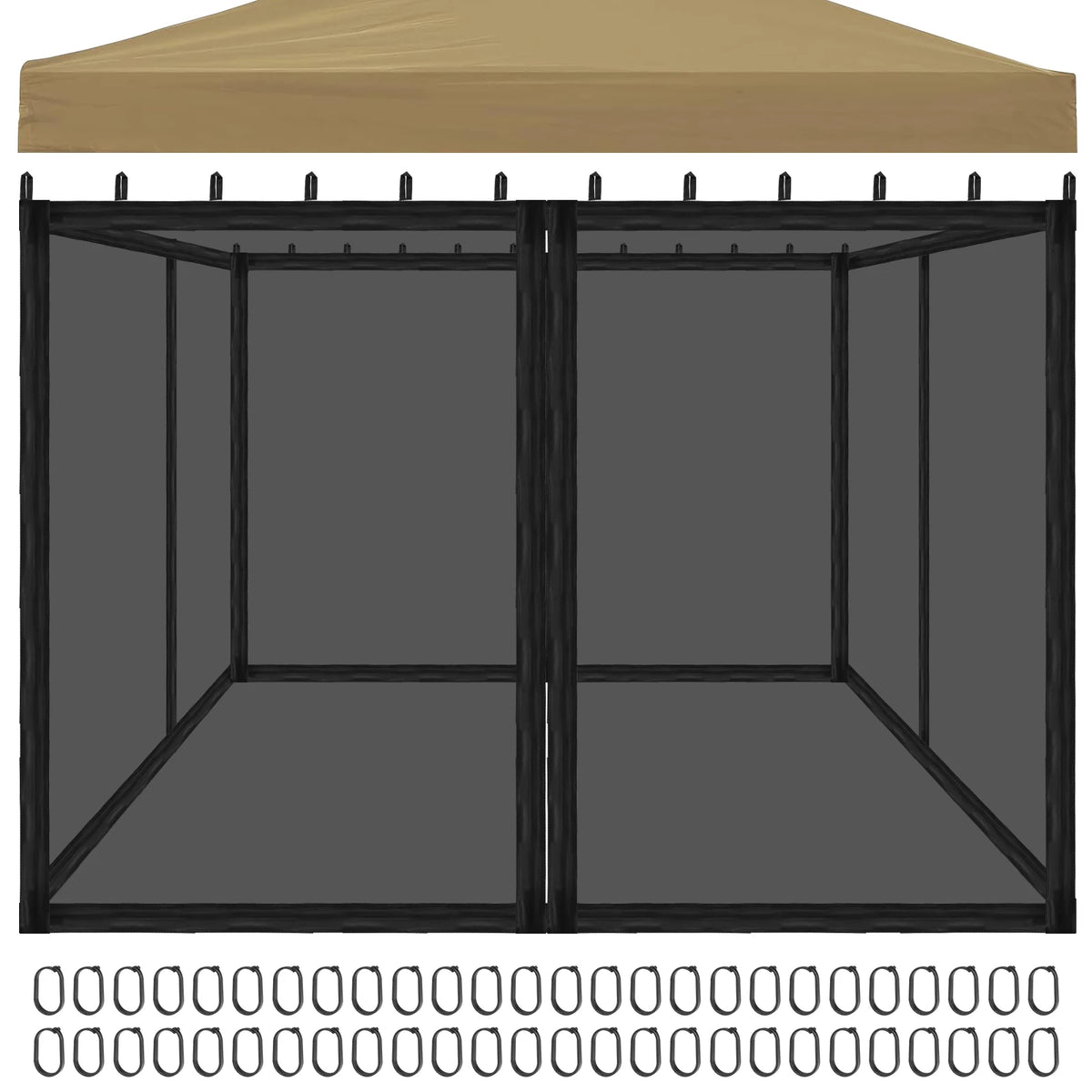 moustiquaire extérieure tente pavillon quadratique polyester traité insecticide pliante moderne beige noir imperméable anneaux