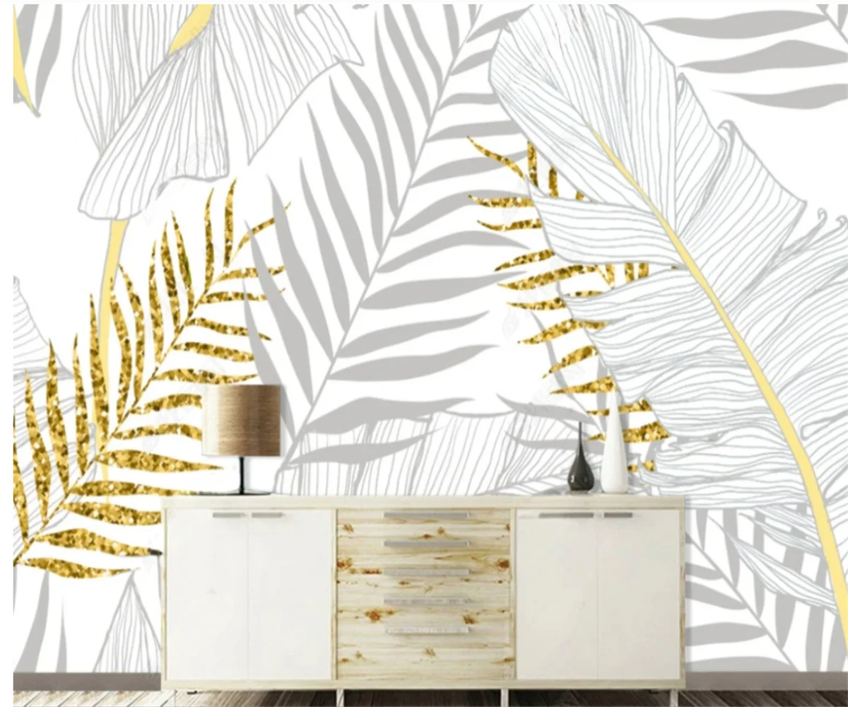 Papier peint mural feuilles noires et blanches chambre