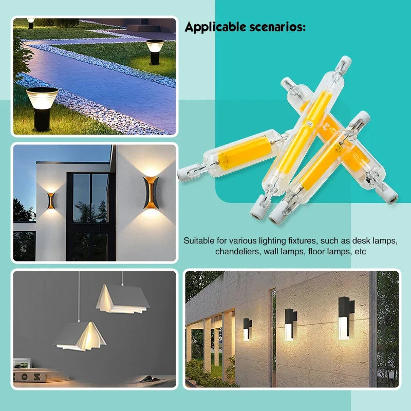 ampoule led r7s filament cob tube verre blanc chaud lumière jardin maison moderne basse