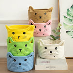 panier rangement créatif réutilisable blanc rose jaune vert bleu visage chat brodé enfantin respectueux