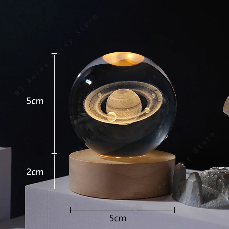 veilleuse globe céleste transparent doré planètes galaxie câble usb base bois deco chambre