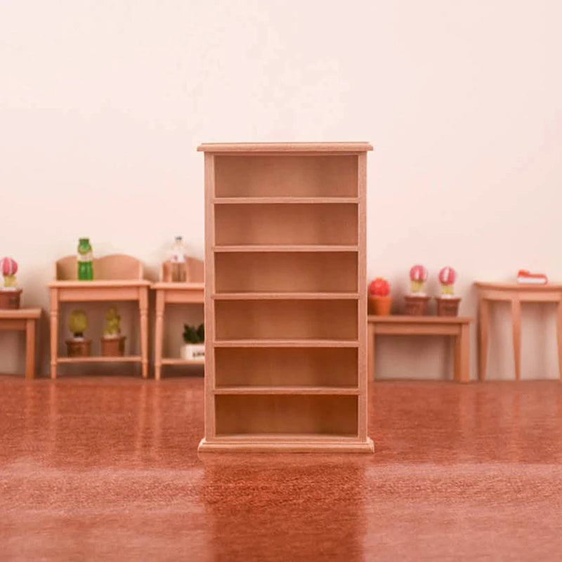 meuble miniature bibliothèque étagères bois clair maison poupée décoration enfant jouet rustic arrangement chambre
