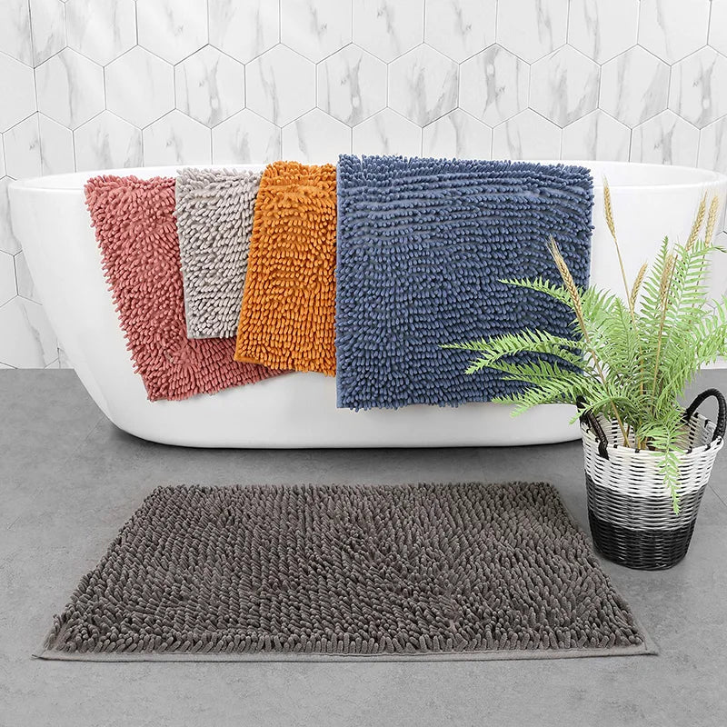 tapis bain polyester antidérapant gris vert bleu moderne bouclé 40x60cm cuisine salle bain prière