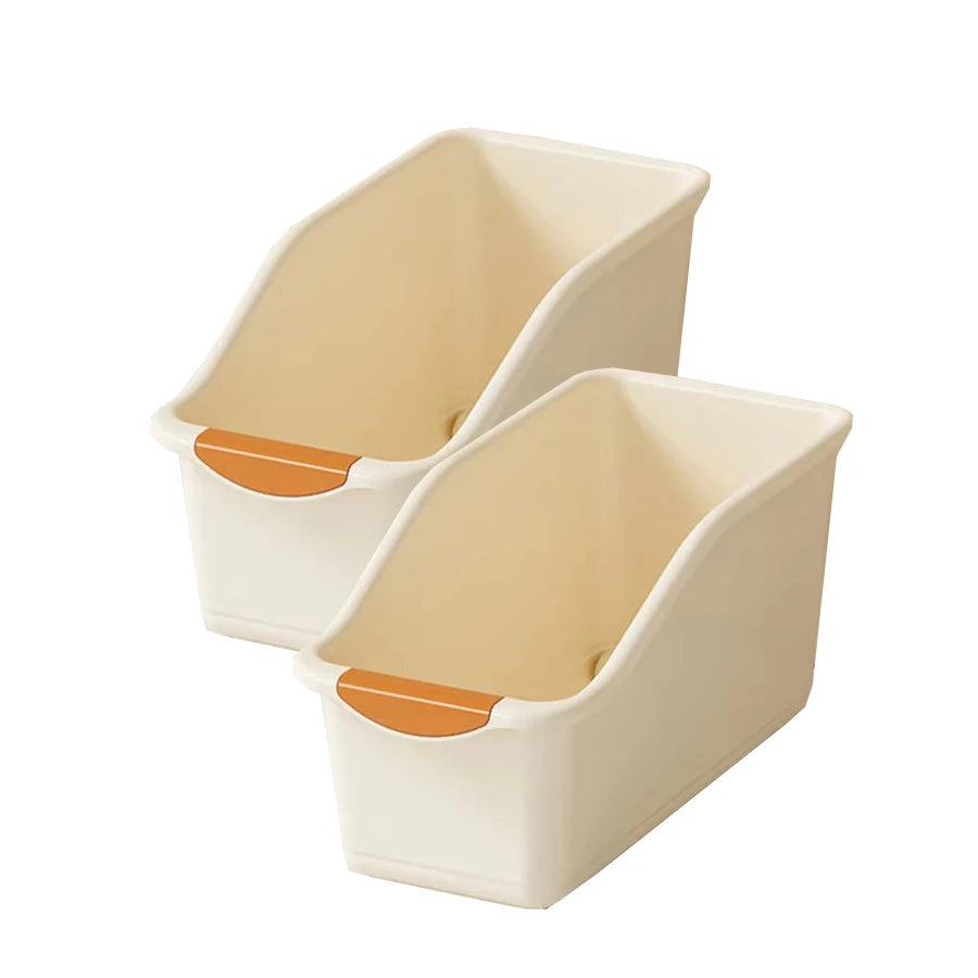 organiseur rangement moderne plastique beige orange roulettes poignées antidérapantes bouteilles sacs