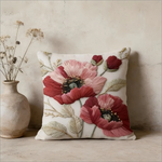 coussin carré blanc motif floral fleurs roses feuilles vertes bohême opacité 100% polyester lit