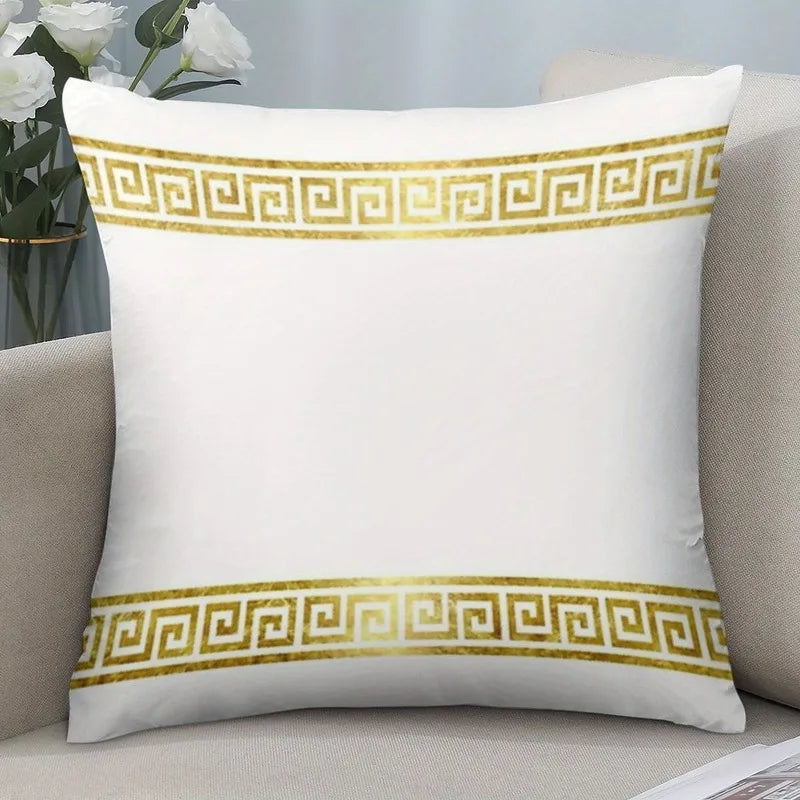 coussin carré blanc motif géométrique doré classique 100% polyester élégant salon chambre terrasse decoration