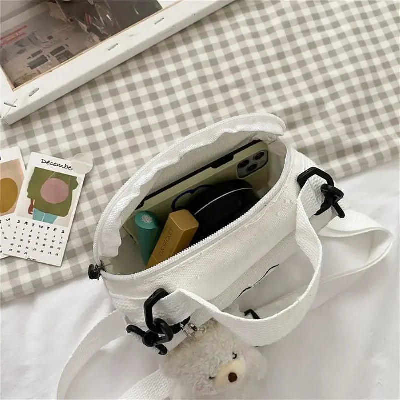 sac bandoulière femme toile imprimé chat blanc moderne décontracté polyvalent