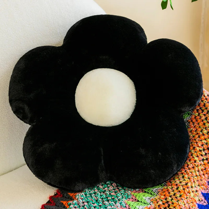 coussin moderne fleurs stylisées velours blanc noir anti décubitus coton 35x35cm