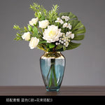 vase transparent moderne fleurs artificielles bleu doré élégant bouche vase 10cm largeur 16cm hauteur