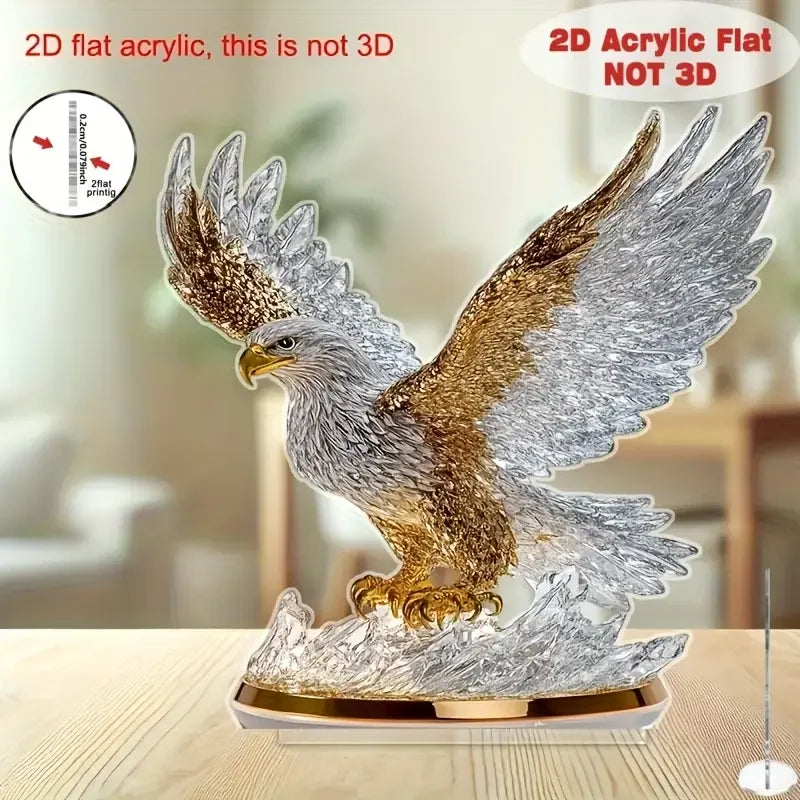 décoration sculpture aigle transparent doré moderne brillance effet métallique base plate