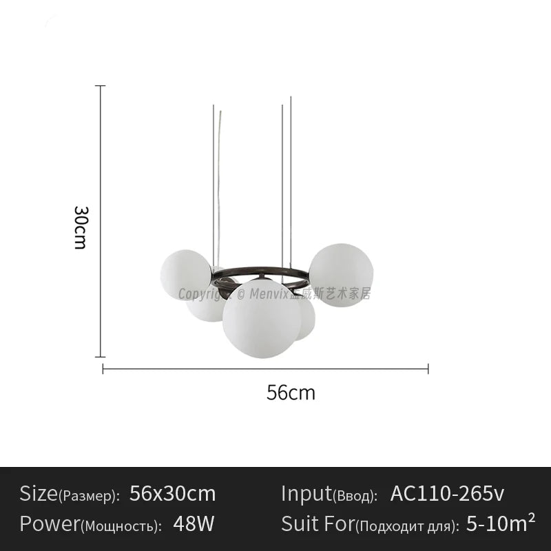 Suspension lumineuse moderne boule verre transparente câbles suspendus salle salon chambre