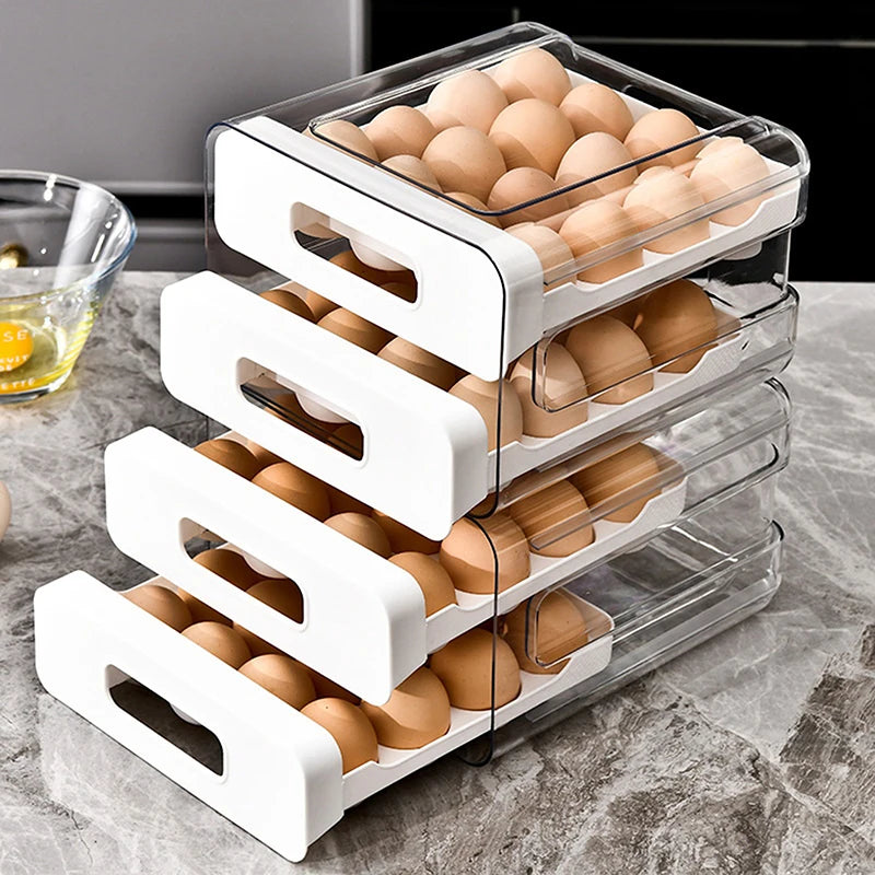 rangements œufs superposés transparent blanc moderne boîte nourriture poignées plateaux crèmes ordonnée accessible