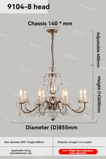 lustre cristal bronze ampoules led têtes classique suspension salon chambre