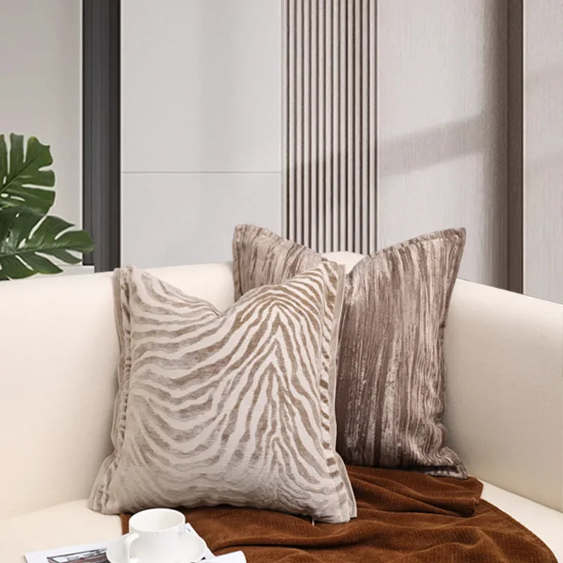 housse coussin rayé beige marron contemporain décoration maison carré polyester coton