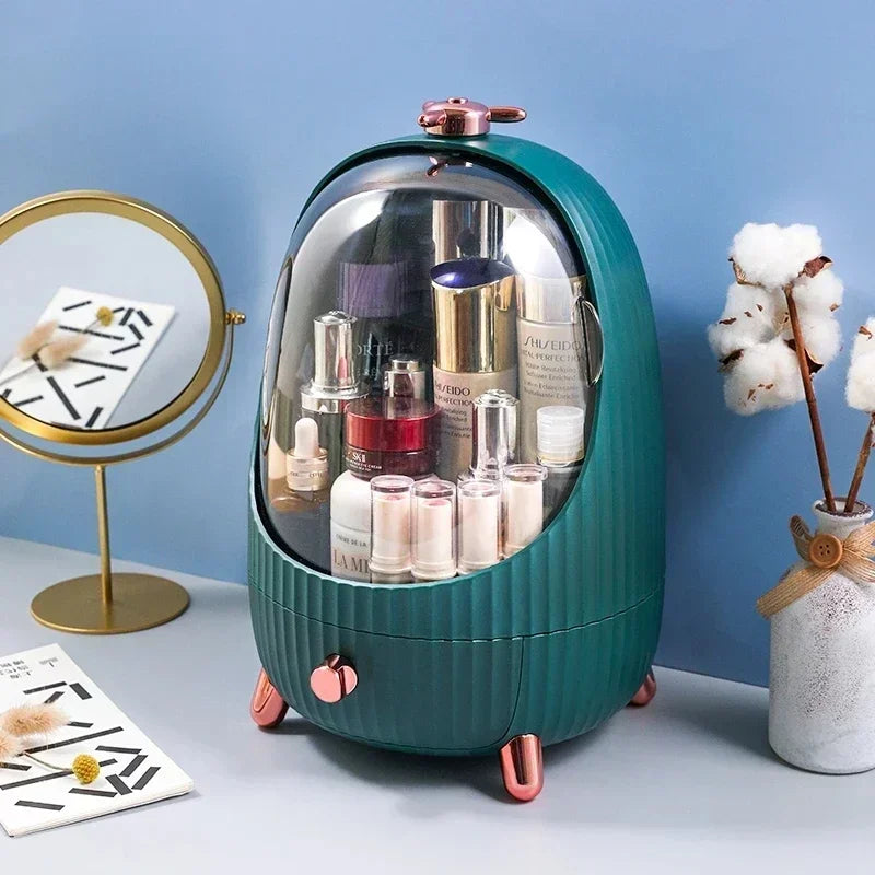 boîte rangement cosmétique transparente moderne verre vert blanc produits cosmétiques grande capacité poignée pivotante