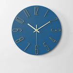horloge murale bleu doré minimaliste fixation 30cm chambre coucher moderne numéros 3d opaques