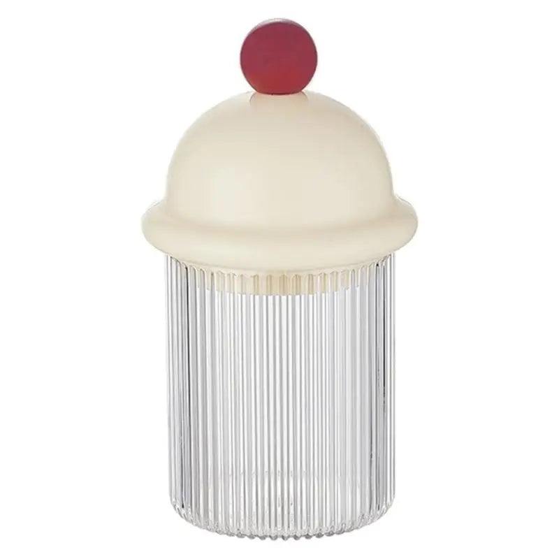 organisateur récipients verre rayures flocking transparent couvercle opaque décoratif ludique blanc crème rouge