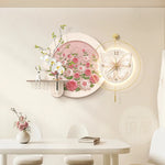 horloge murale moderne fleurs papillon rose blanc doré