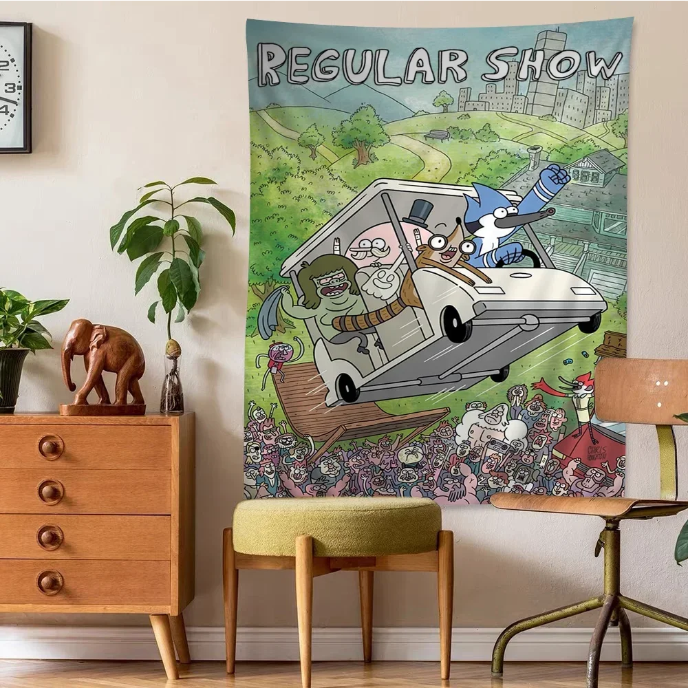 tapisserie murale regular show mordecai rigby groupe rock dessin animé décoration chambre nostalgie cartoon
