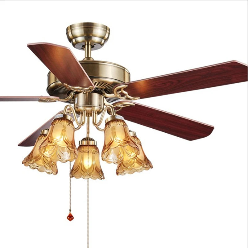 ventilateur doré classique lumières controle télécommande ampoules led motifs floraux contemporain
