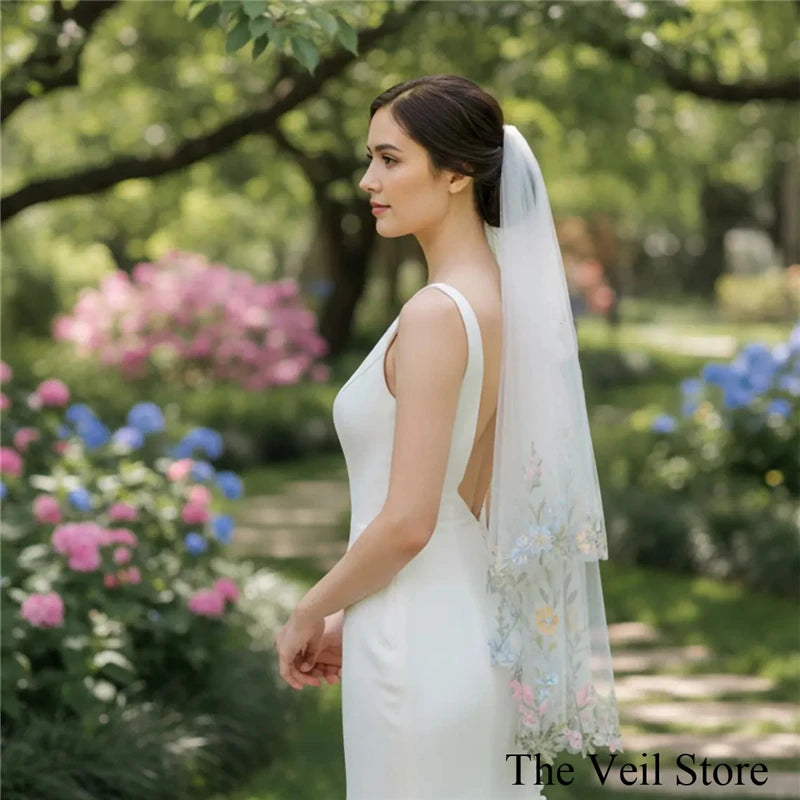 voile mariée deux couches broderie florale blanc clips fixation bord appliqué classique tulle translucide