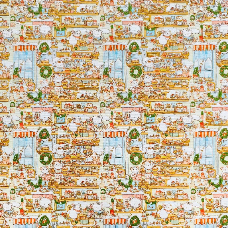 tissu coton imprimé personnages noël blanc orange vert bleu rouge illustratif cartoon festive market