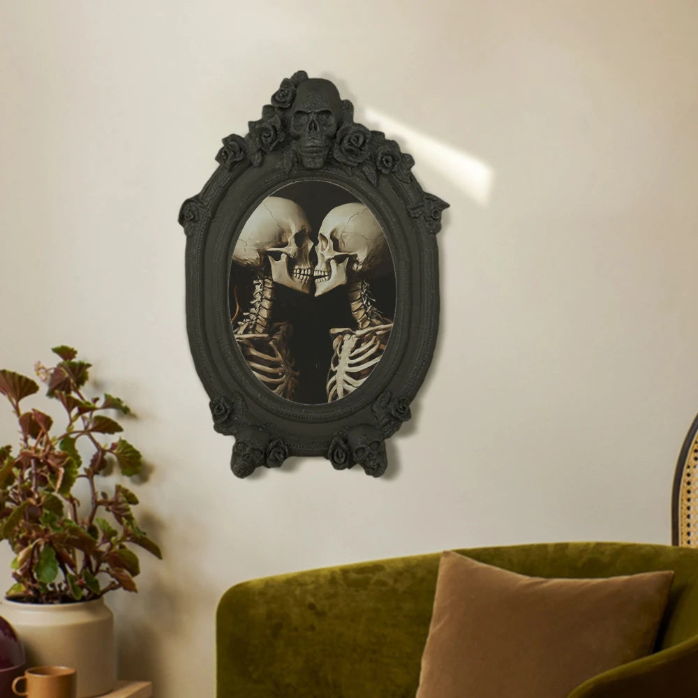 Cadre mural noir roses squelette gothique classique décoration murale fixations incluses