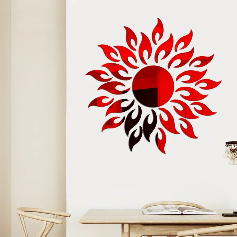 miroir mural moderne argent doré noir feuilles stylisées adhésif décoration maison abstrait set multiple