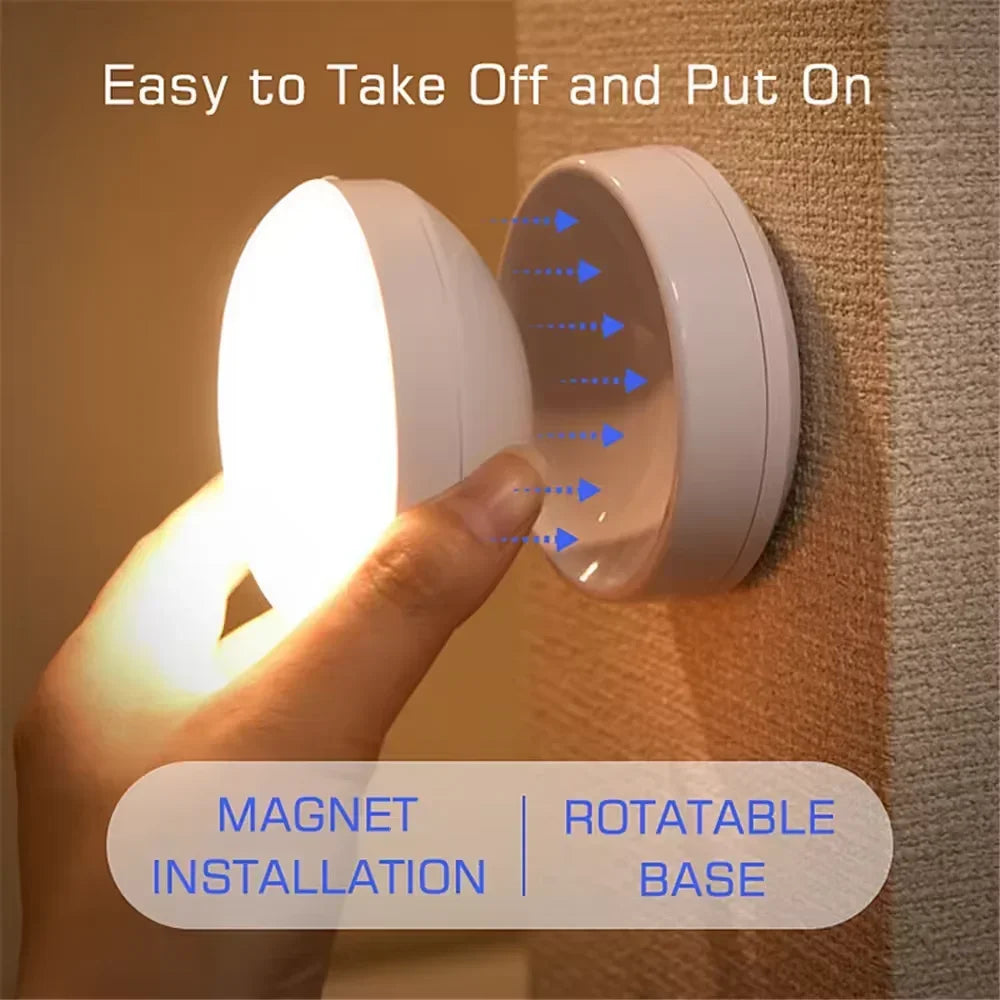 veilleuse nuit lampe led rechargeable aimant magnétique rotation 360 blanc moderne sensor motion detection