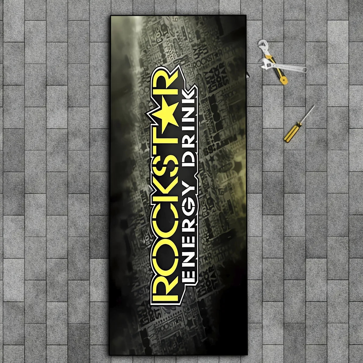 tapis noir jaune rockstar energy pro series antidérapant polyester moderne salon chambre sol maison