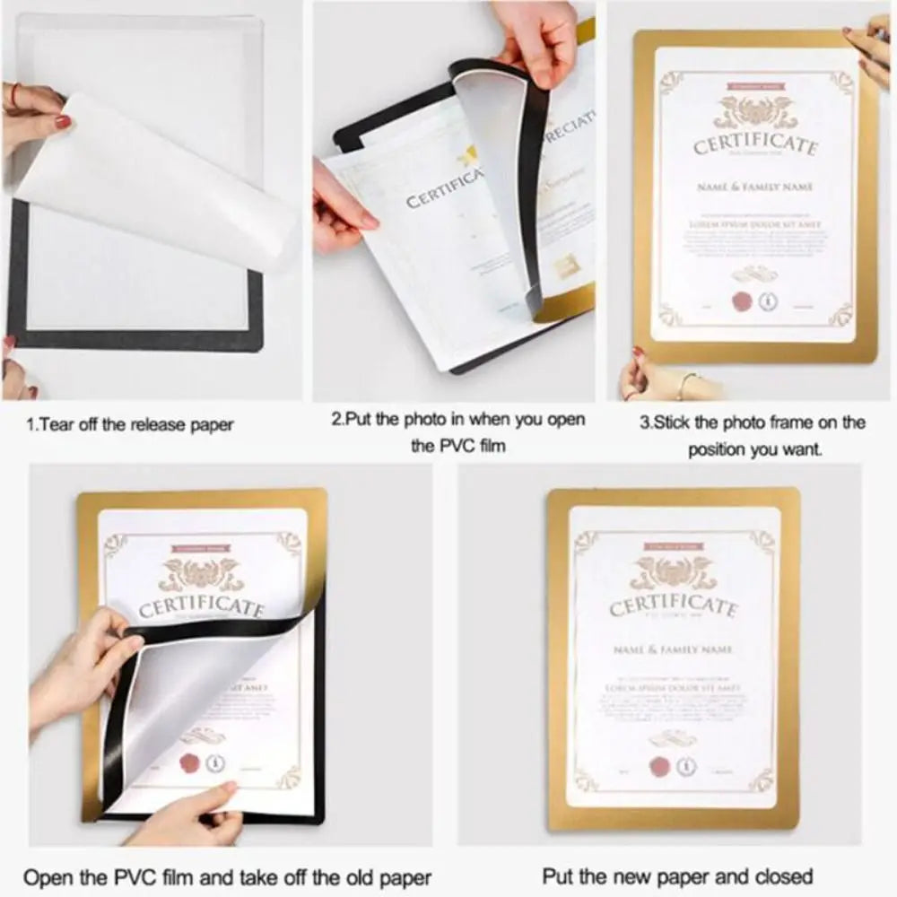 cadre photo magnétique adhésif moderne noir doré a4 a5 papier pvc transparent minimaliste