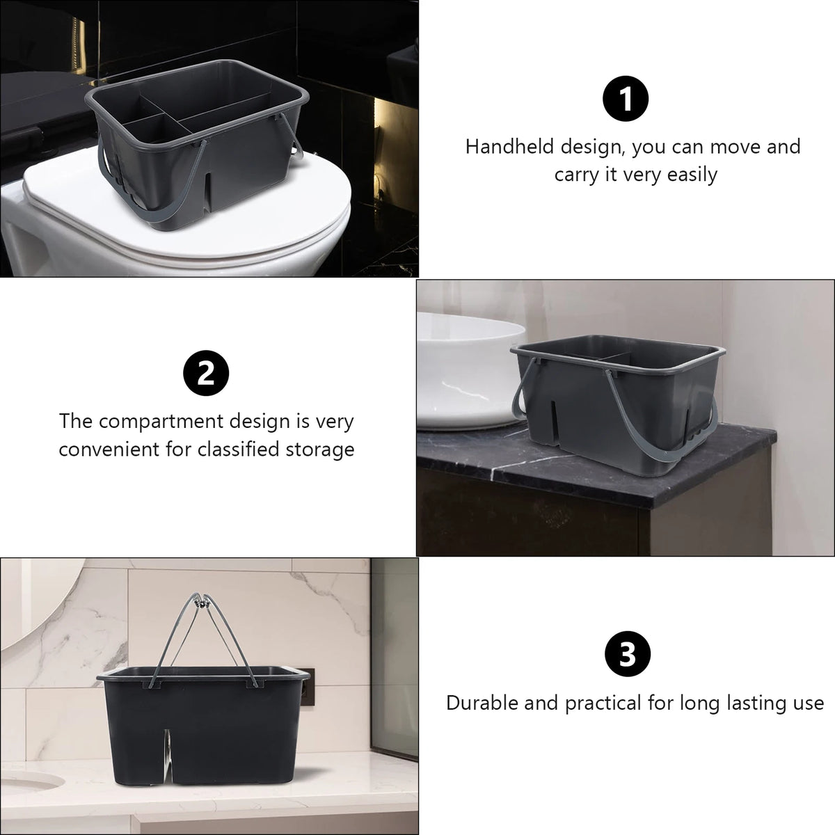 seau compartiments gris moderne utilitaire toilette rangement salle bain plastique portatif