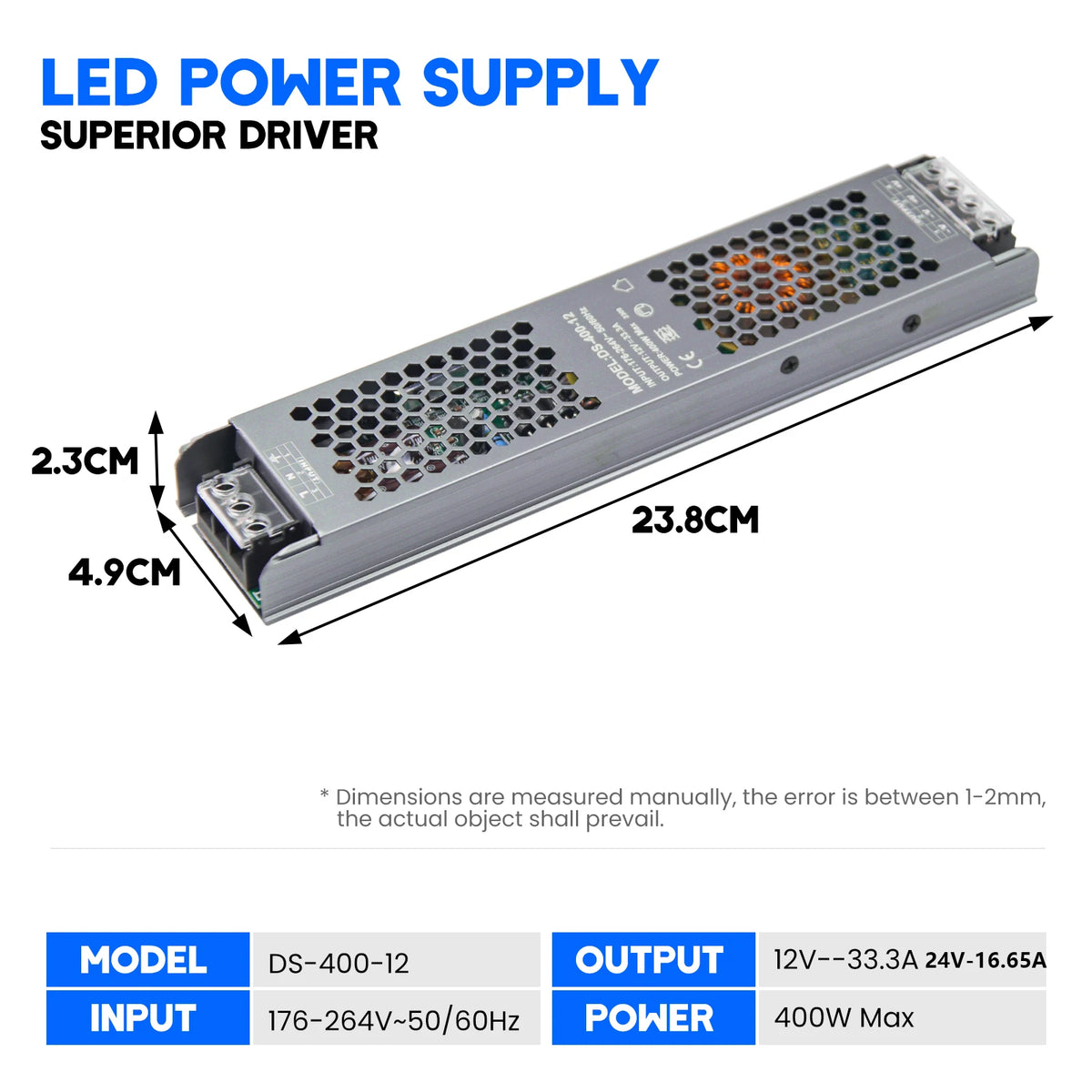 alimentation led 12v 24v 60w 100w 150w 200w 300w 400w transformateur silencieux gris perforé