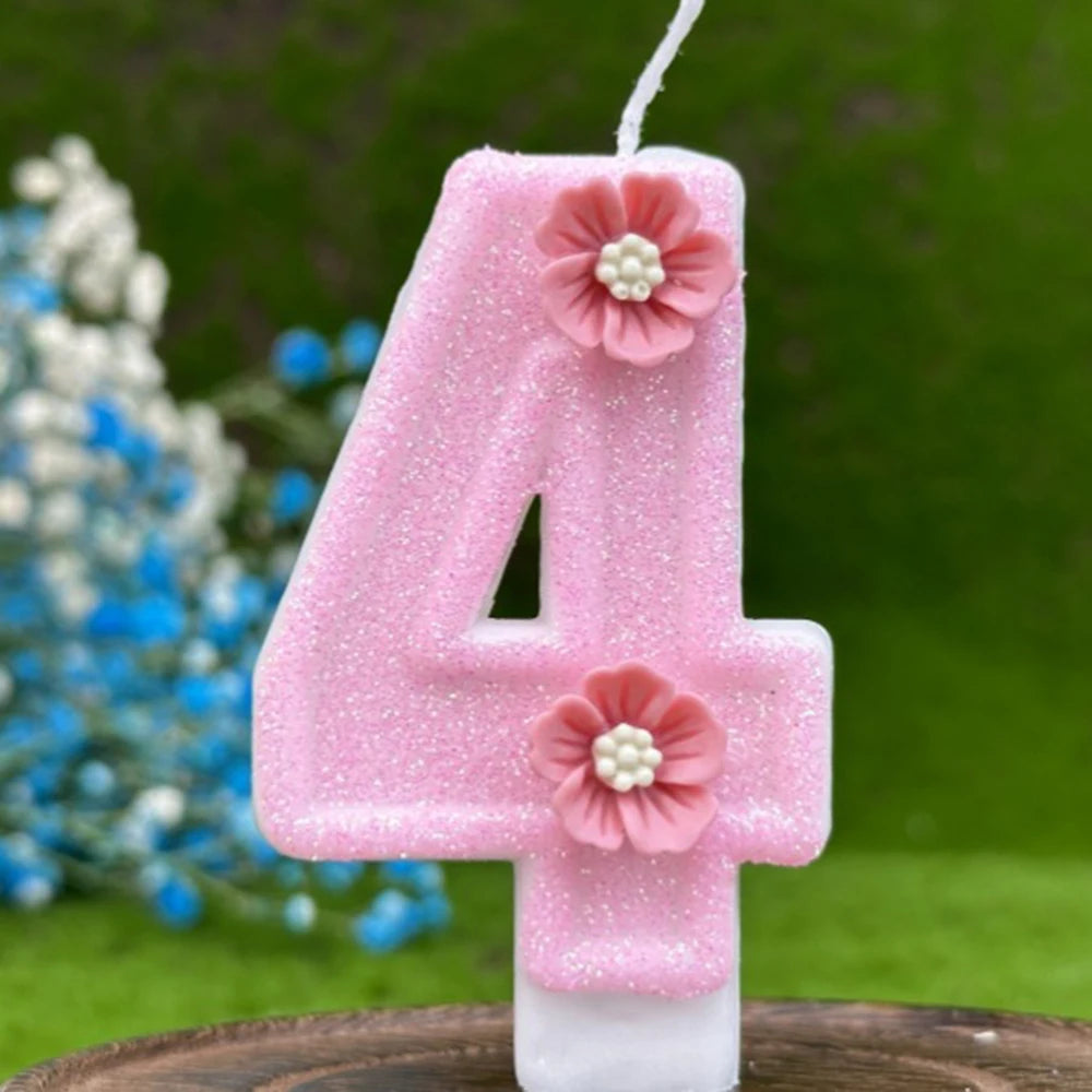 bougies anniversaire numéraux pailletées rose fleurs relief decoration festive tringle fixe boîte rangement