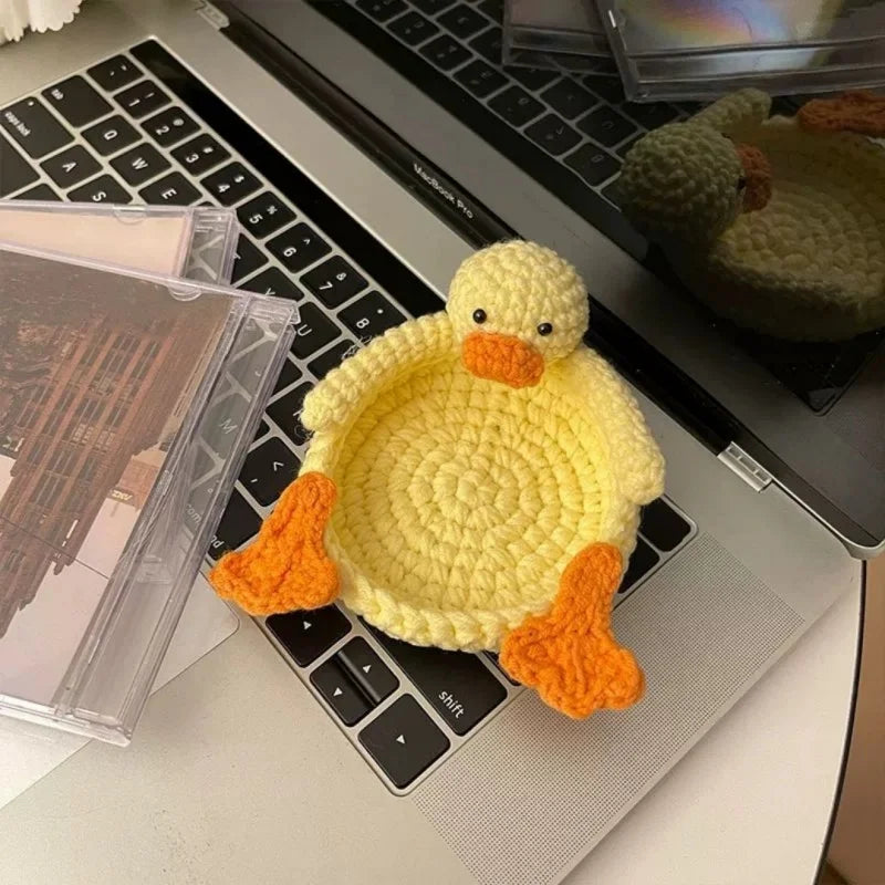 coaster crocheté blanc orange jaune créatif artisanal respectueux environnement maison