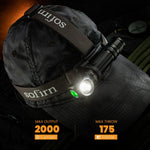 lampe frontale led rechargeable usb ipx7 noire camping randonnée 5000k 6500k