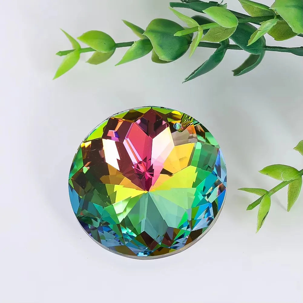 pendantif cristal multicolore facettes géométriques moderne élégant anneau fixations 45mm opalescent