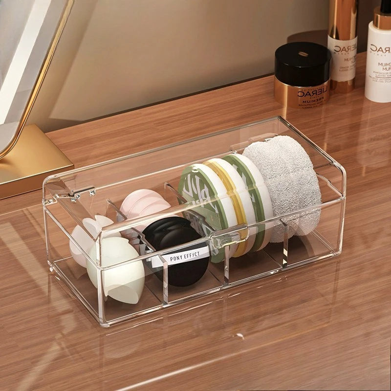 boîtes rangement transparentes modernes clips brosse éponge maquillage réutilisables sans motif