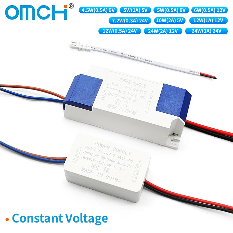 transformateur puissance blanc 5w 12w 24w ac100 240v dc5v 12v câbles couleur moderne compact