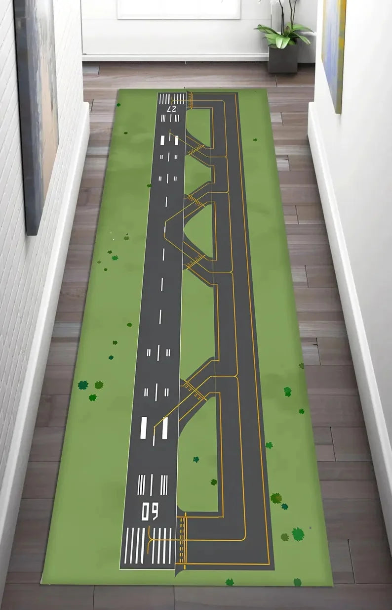tapis moderne avions route fleurs vert gris blanc chambre décoration extérieur