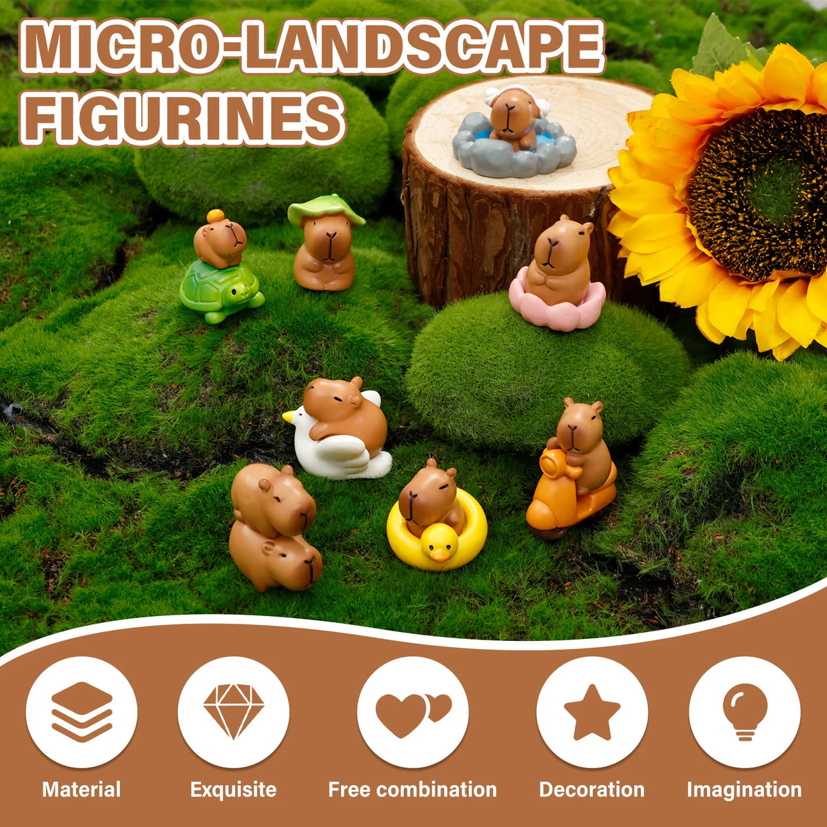 figurines animaux résine miniature capybara hippopotame tortue canard accessoires bateau manteau casquette marron vert