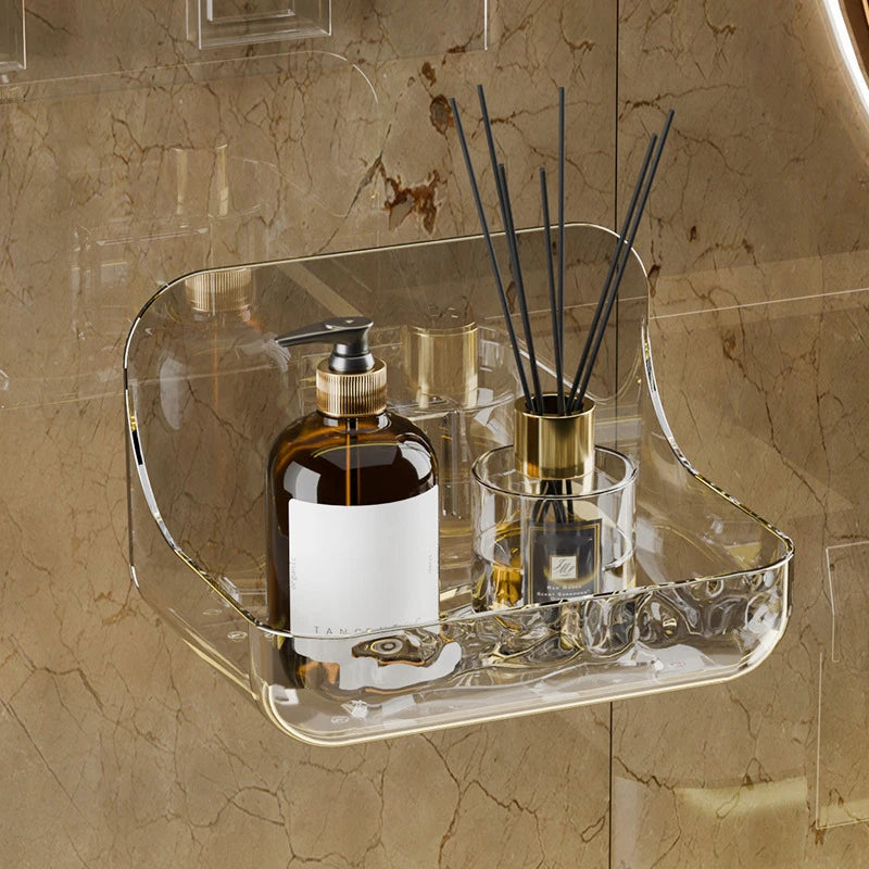 étagère murale transparente moderne imitation marbre bouteilles flacons diffuseur rangement salle bain