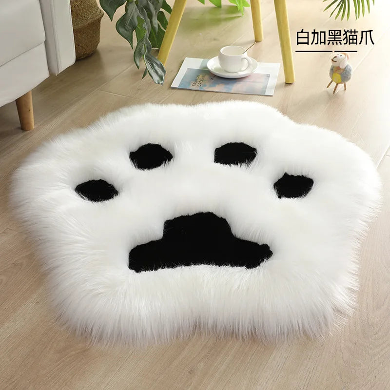 tapis blanc rose pâle motif pattes chat doux fourré acrylique daim moderne chambre maison