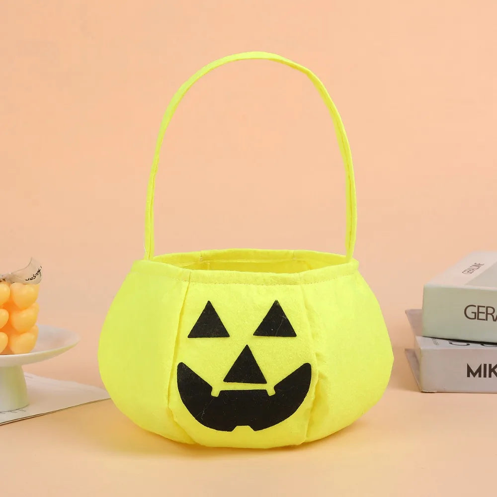 sac main halloween vison sac bonbons fantaisie visage citrouille noir uni