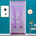 rideau porte décoration floral violet bleu rose blanc plissé brodé frangé translucide autoagrippant