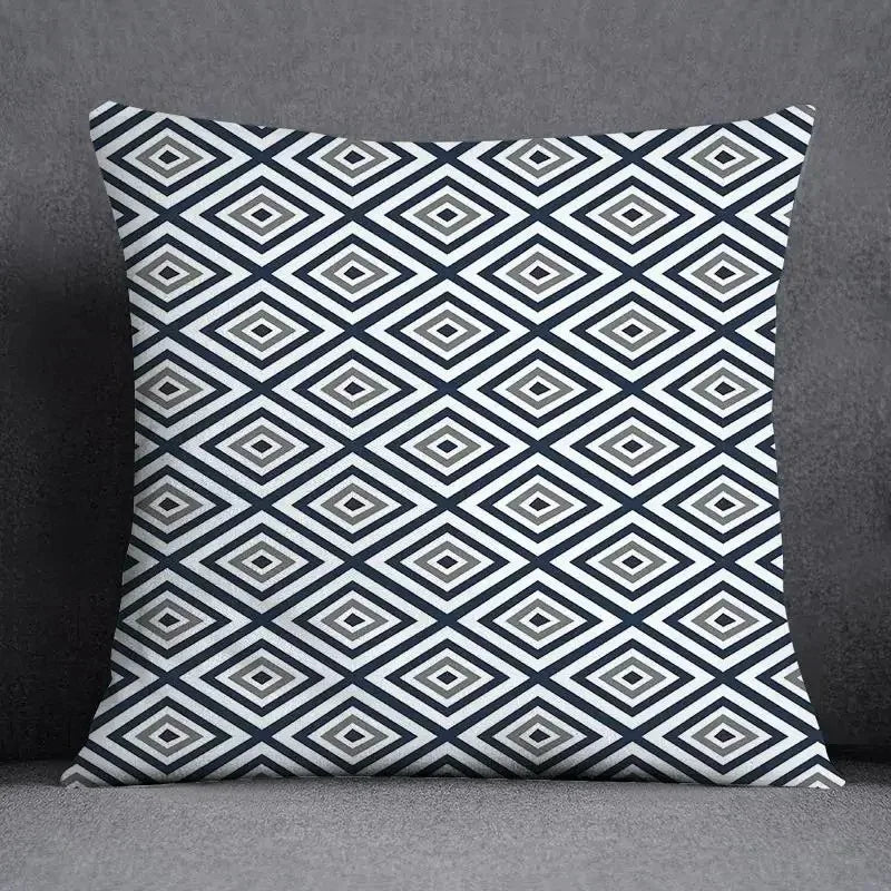 taies d'oreiller géométriques polyester bleu gris moderne maison 45x45cm non toxique respectueux environnement